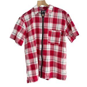Vintage FTP Mens Sz M Red White Plaid Flannel Full Zip Shirt Streetwear Rare Y2K